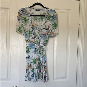 Zara Tropical Print Wrap Dress